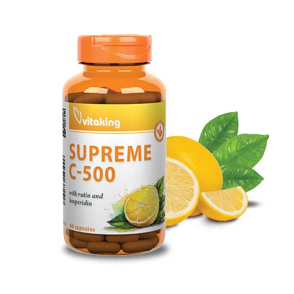 A Vitaking Supreme C-500 kapszulánként 500mg C-vitamint, és 100mg citrus bioflavonoidot tartalmaz, melyből 45mg heszperidin, és 47,5mg rutin.